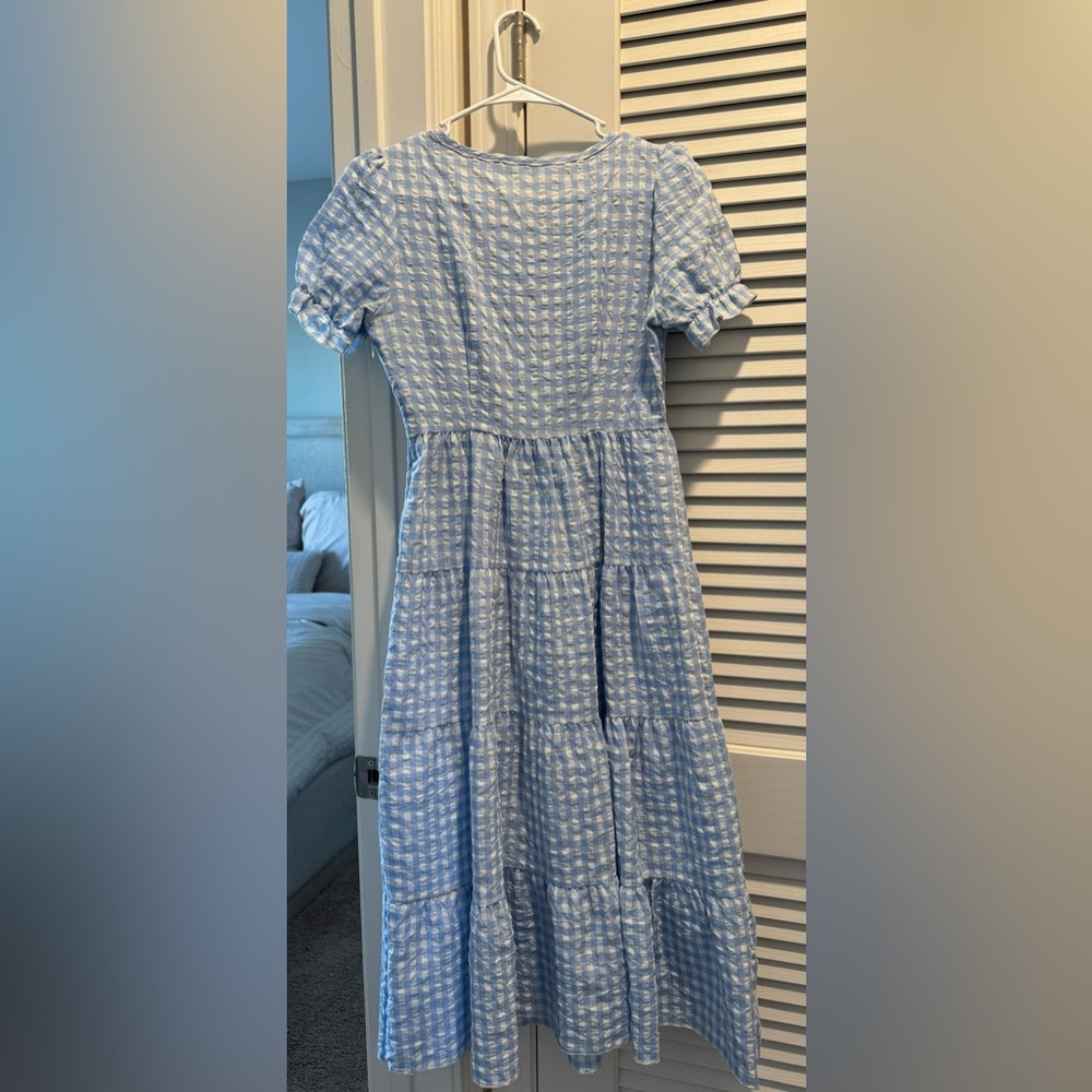 Blue Gingham Midi Dress - Picture 2 of 4